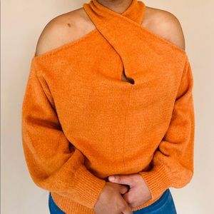 Rust Orange Cross Neckline Sweater